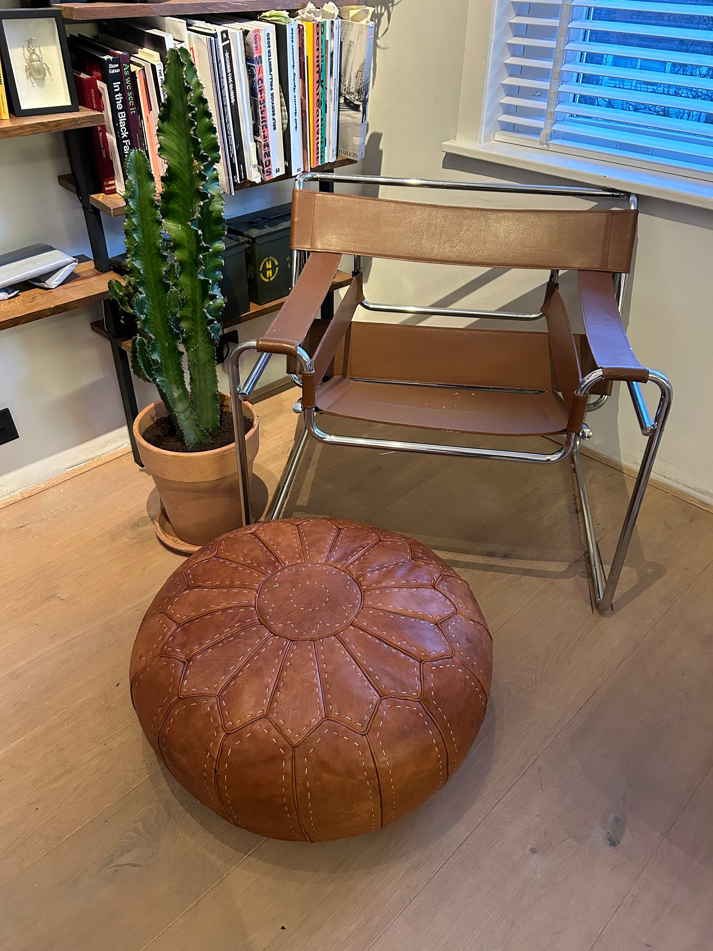 Handmade leather ottoman