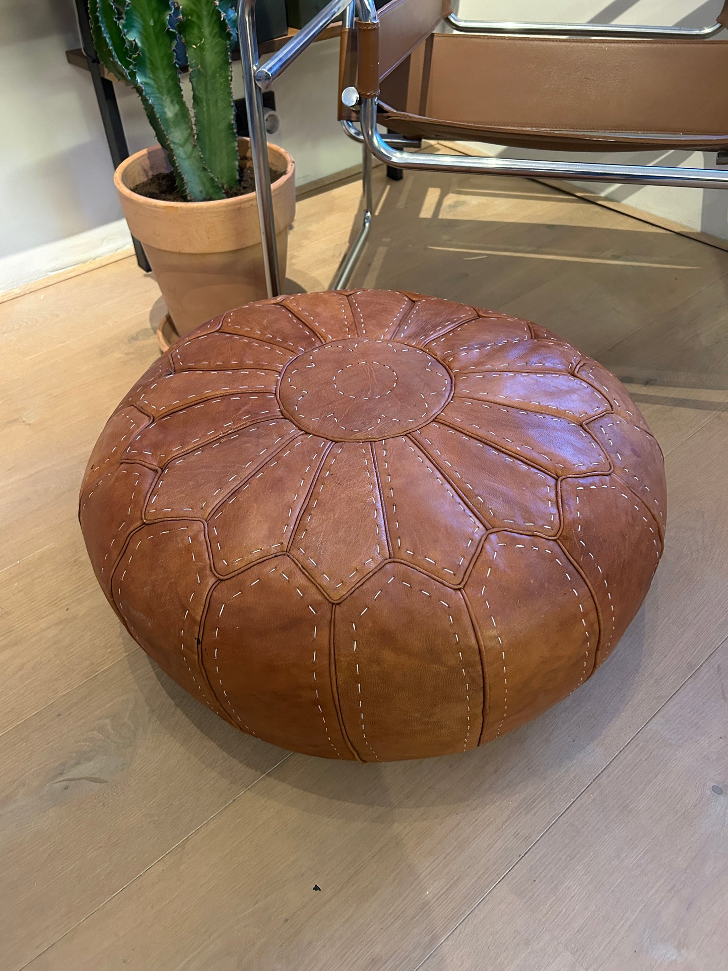 Handmade leather ottoman